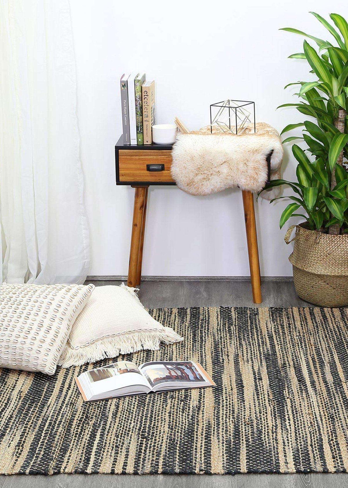 Calypso Stipe Natural Jute Rug Grey, [cheapest rugs online], [au rugs], [rugs australia]