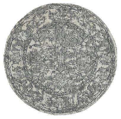 Classic Whimsical Boarder Grey Distressed Round Rug, [cheapest rugs online], [au rugs], [rugs australia]