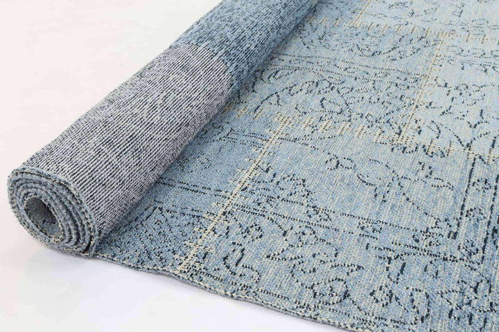 Classic Whimsical Patchwork Blue Distressed Runner Rug, [cheapest rugs online], [au rugs], [rugs australia]