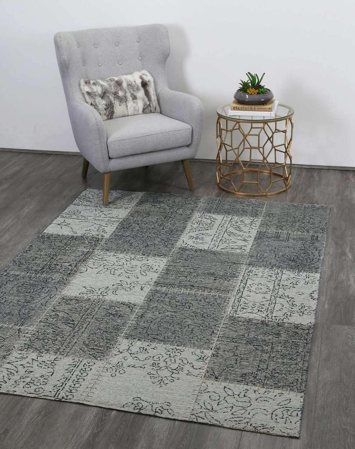 Classic Whimsical Patchwork Grey Distressed Rug, [cheapest rugs online], [au rugs], [rugs australia]