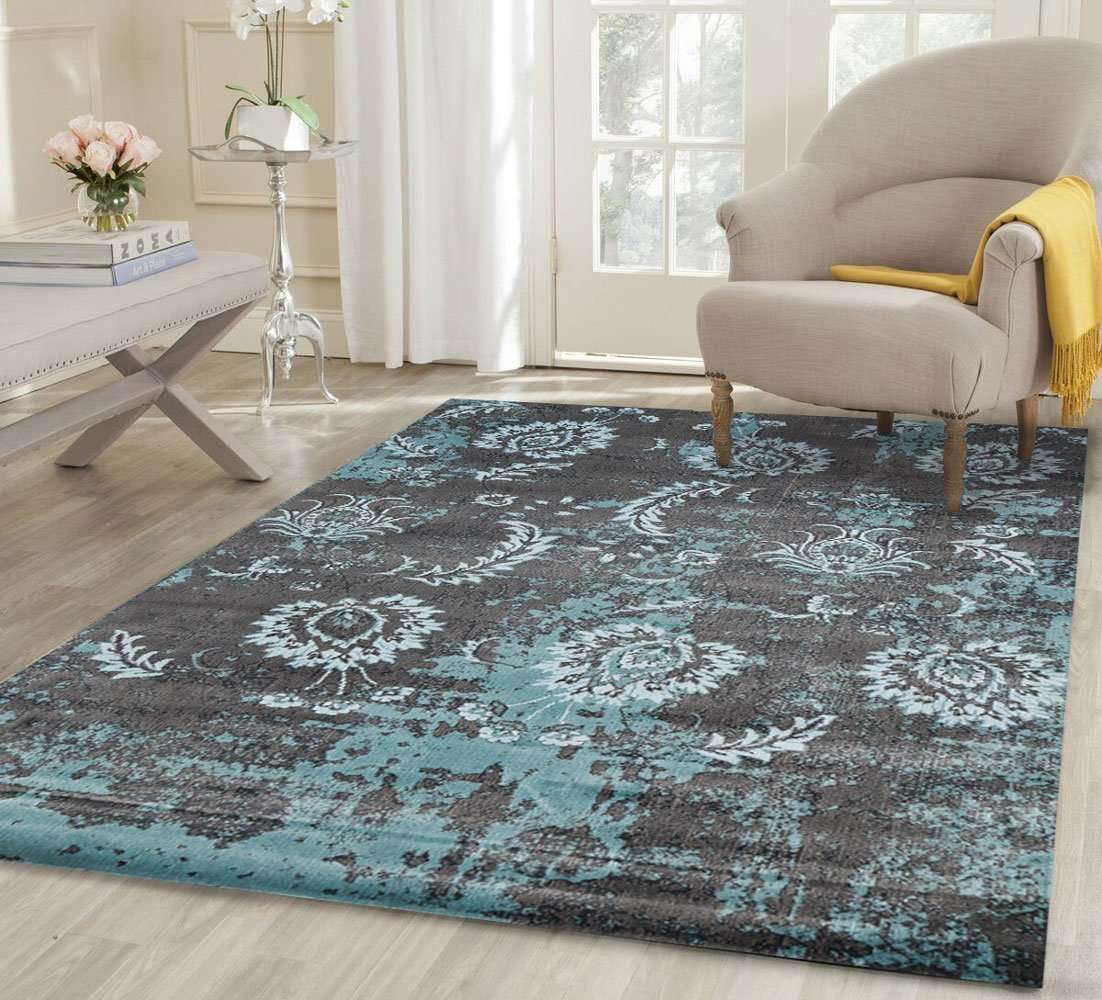 Dreamscape Grey And Blue Floral Pattern Rug, [cheapest rugs online], [au rugs], [rugs australia]