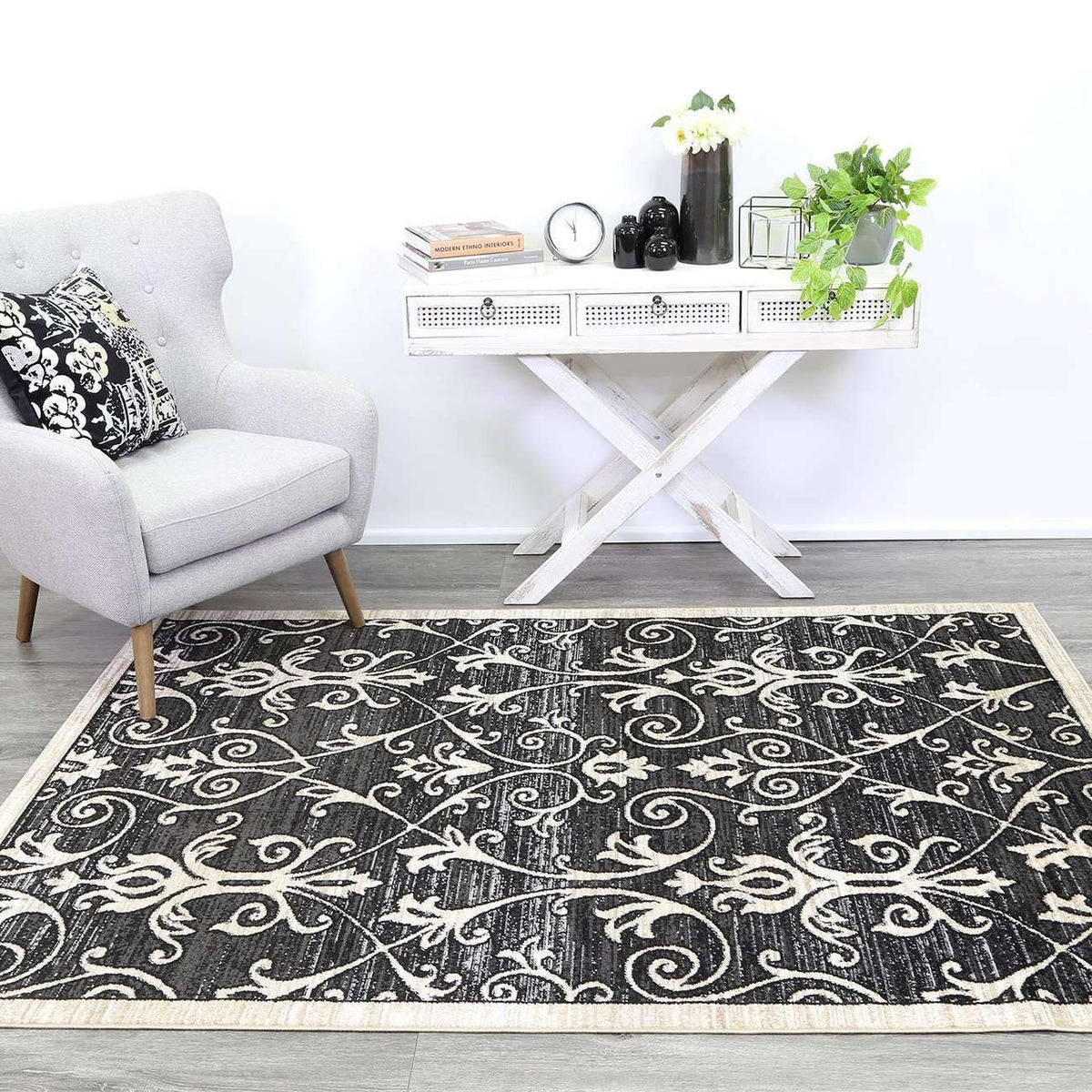 Eden Grey and Beige Ikat Abstract Vines Rug, [cheapest rugs online], [au rugs], [rugs australia]