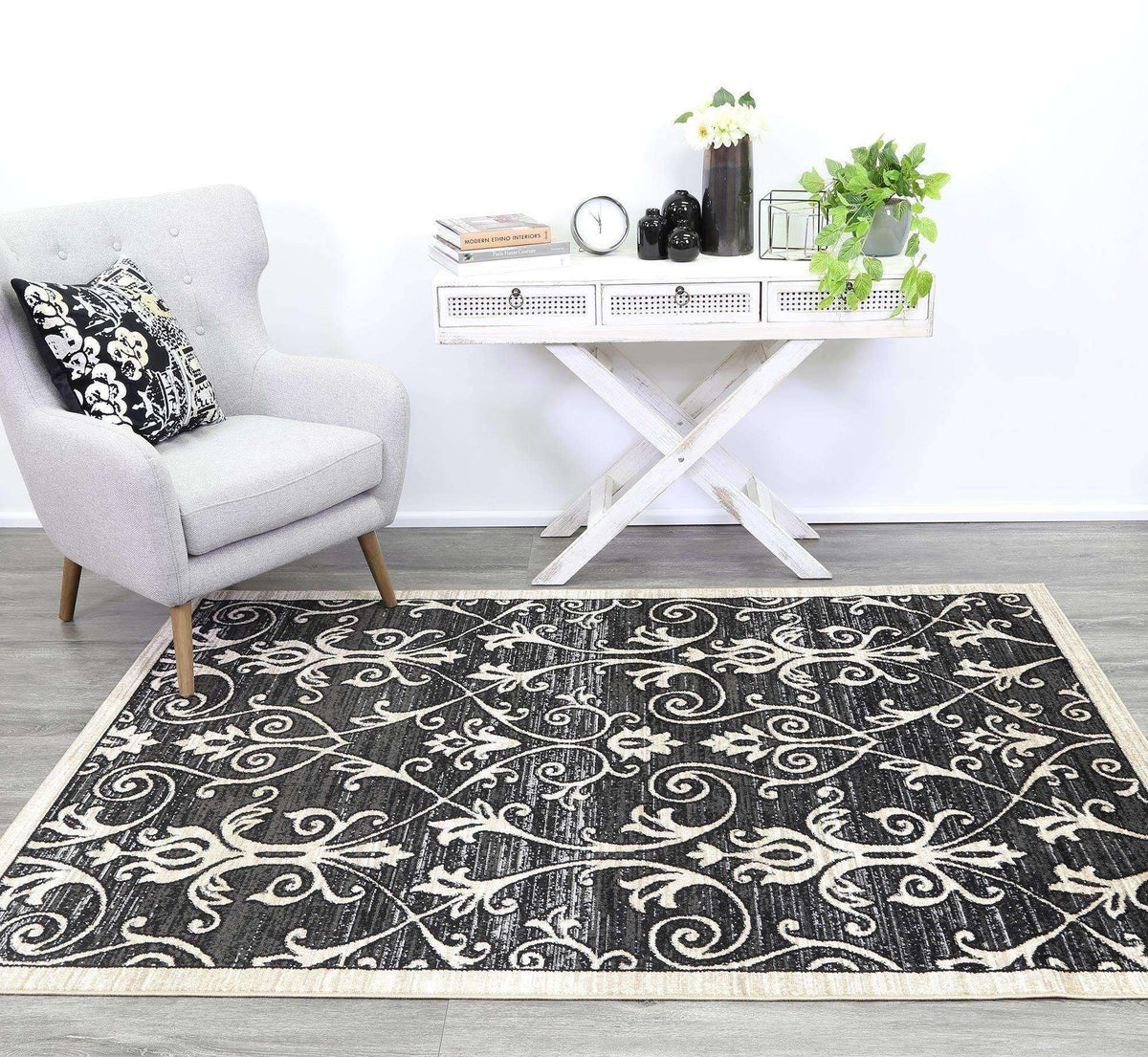 Eden Grey and Beige Ikat Abstract Vines Rug, [cheapest rugs online], [au rugs], [rugs australia]