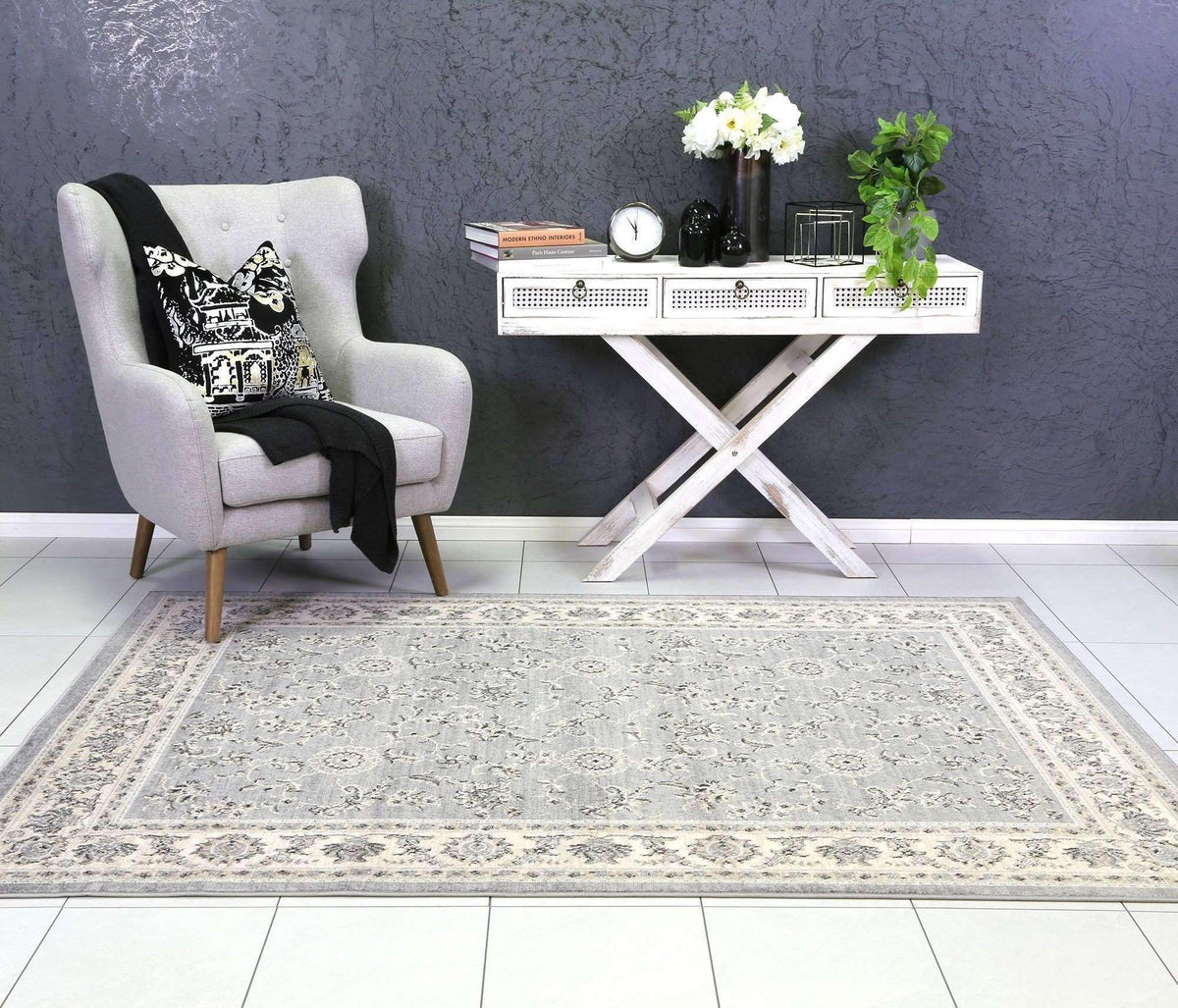 Eden Grey and Cream Traditional Boarder Rug, [cheapest rugs online], [au rugs], [rugs australia]