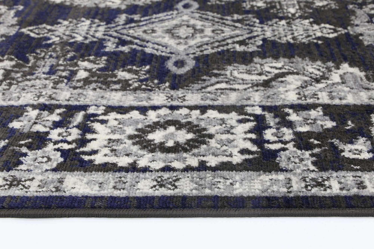 Eden Navy Blue and Grey Ziegler Traditional Ikat Rug, [cheapest rugs online], [au rugs], [rugs australia]