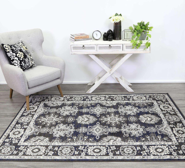 Eden Navy Blue and Grey Ziegler Traditional Ikat Rug, [cheapest rugs online], [au rugs], [rugs australia]