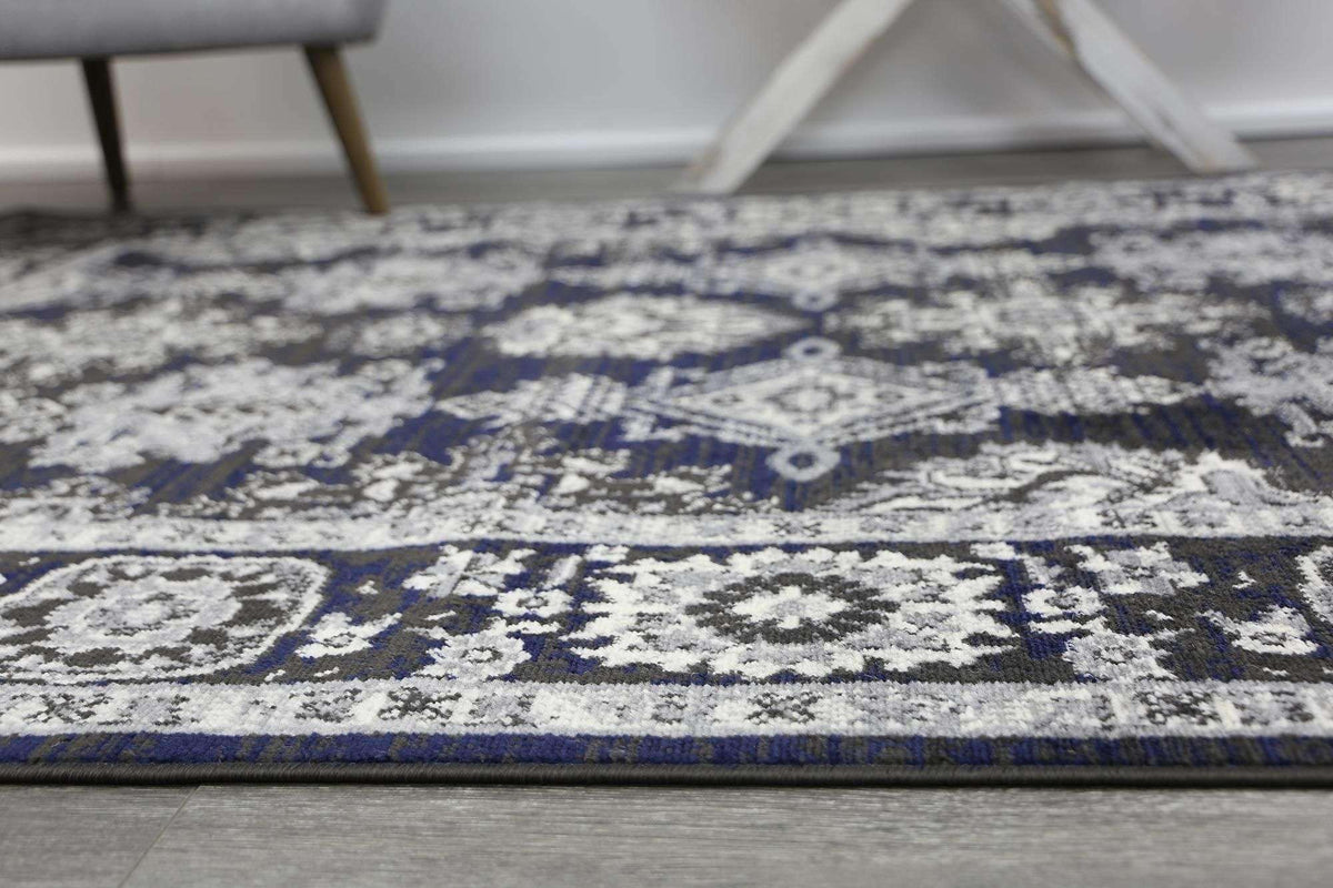 Eden Navy Blue and Grey Ziegler Traditional Ikat Rug, [cheapest rugs online], [au rugs], [rugs australia]