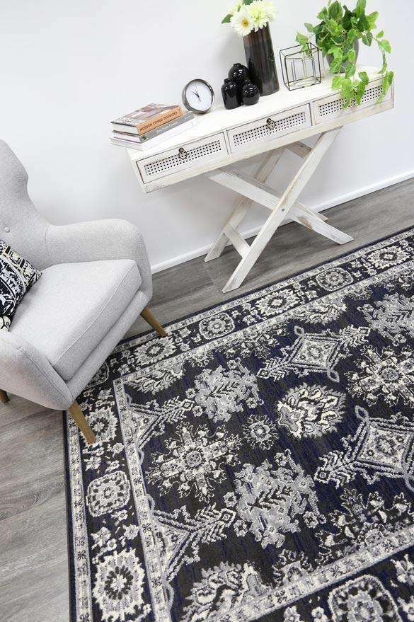 Eden Navy Blue and Grey Ziegler Traditional Ikat Rug, [cheapest rugs online], [au rugs], [rugs australia]