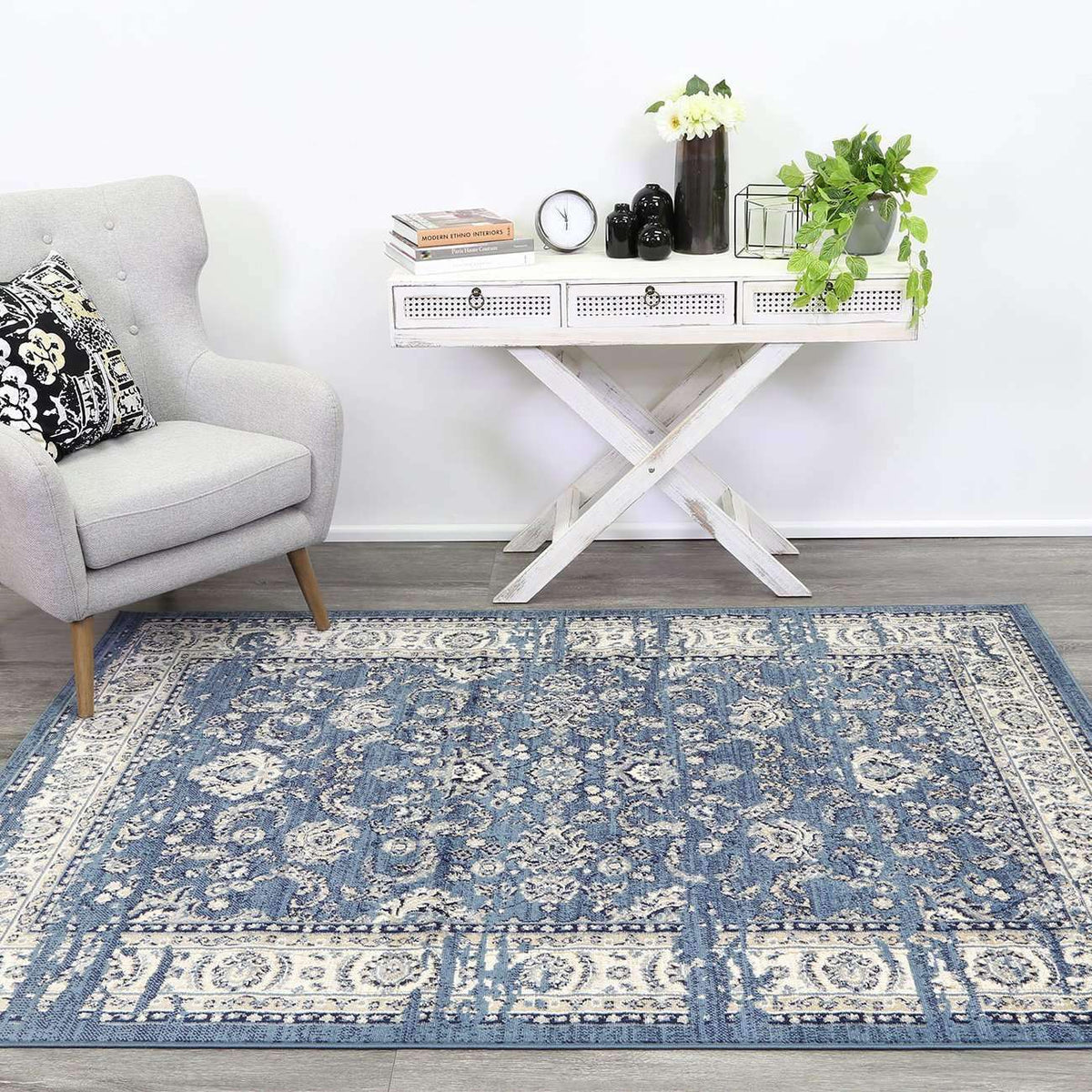 Eden Navy Blue Ziegler Distressed Traditional Ikat Rug, [cheapest rugs online], [au rugs], [rugs australia]