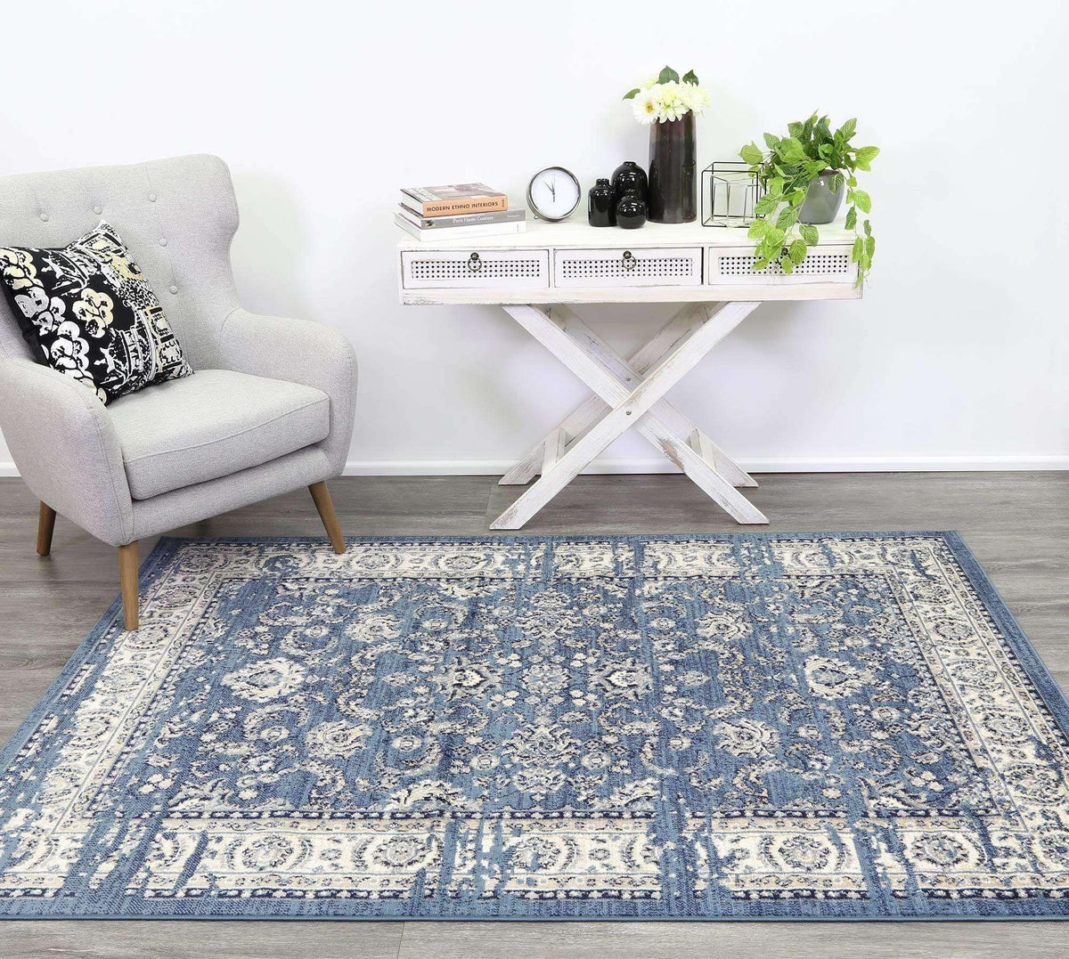Eden Navy Blue Ziegler Distressed Traditional Ikat Rug, [cheapest rugs online], [au rugs], [rugs australia]