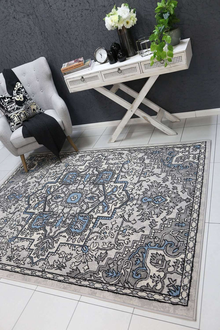Emory Blue and Grey Distressed Vintage Rug, [cheapest rugs online], [au rugs], [rugs australia]