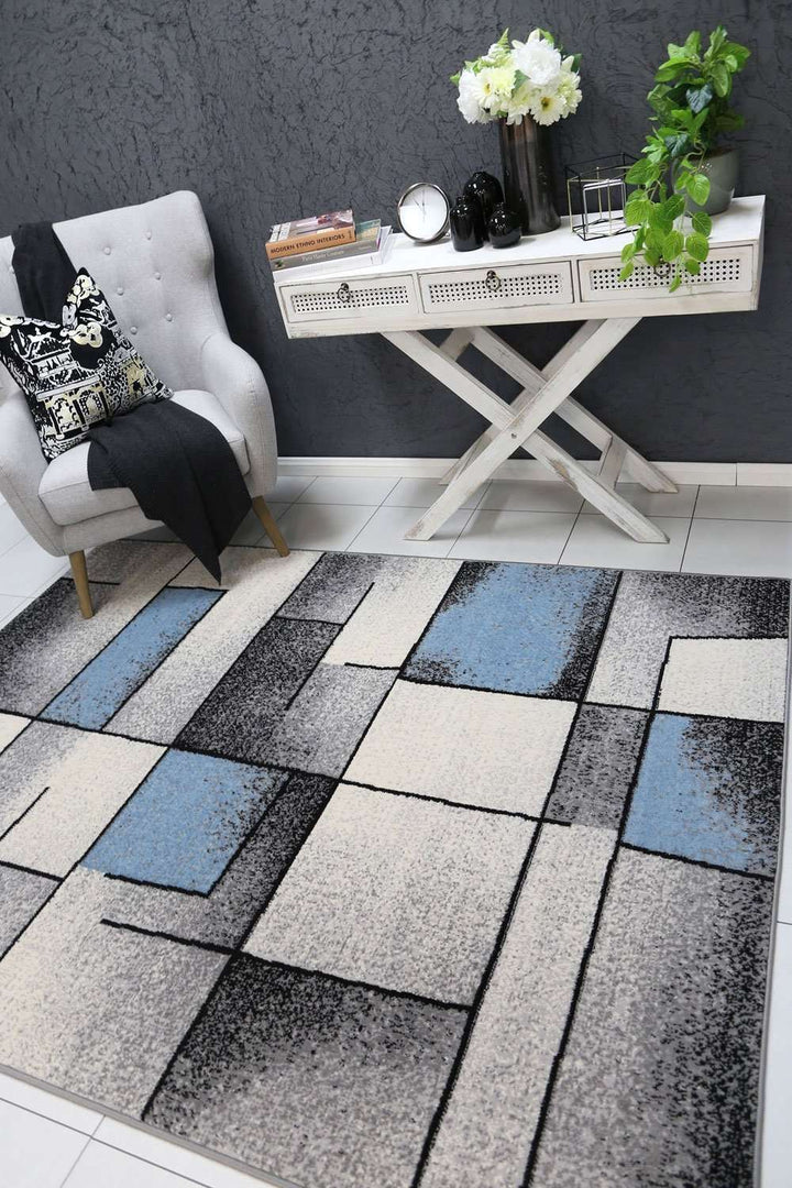 Emory Blue and Grey Modern Squares Rug, [cheapest rugs online], [au rugs], [rugs australia]