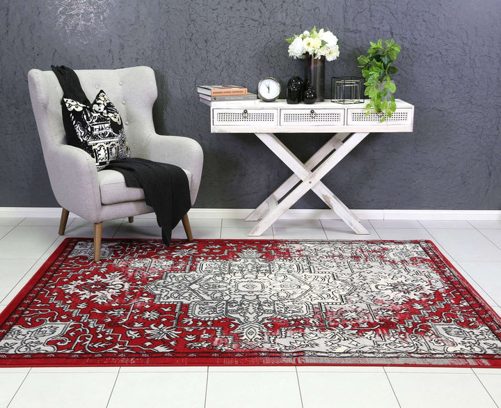 Emory Grey and Red Distressed Vintage Rug, [cheapest rugs online], [au rugs], [rugs australia]