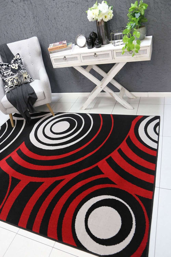 Emory Red and Black Modern Circles Rug, [cheapest rugs online], [au rugs], [rugs australia]