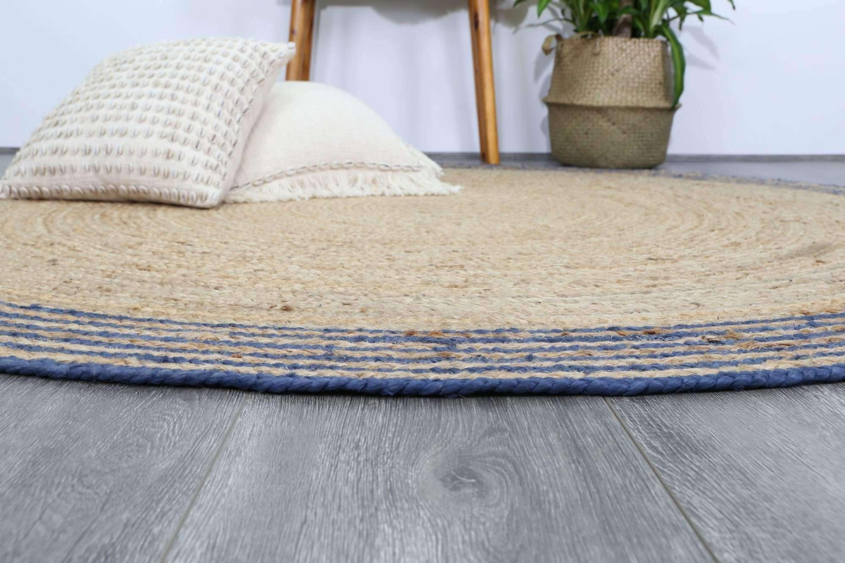 Faro Natural Round Navy Border Rug, [cheapest rugs online], [au rugs], [rugs australia]