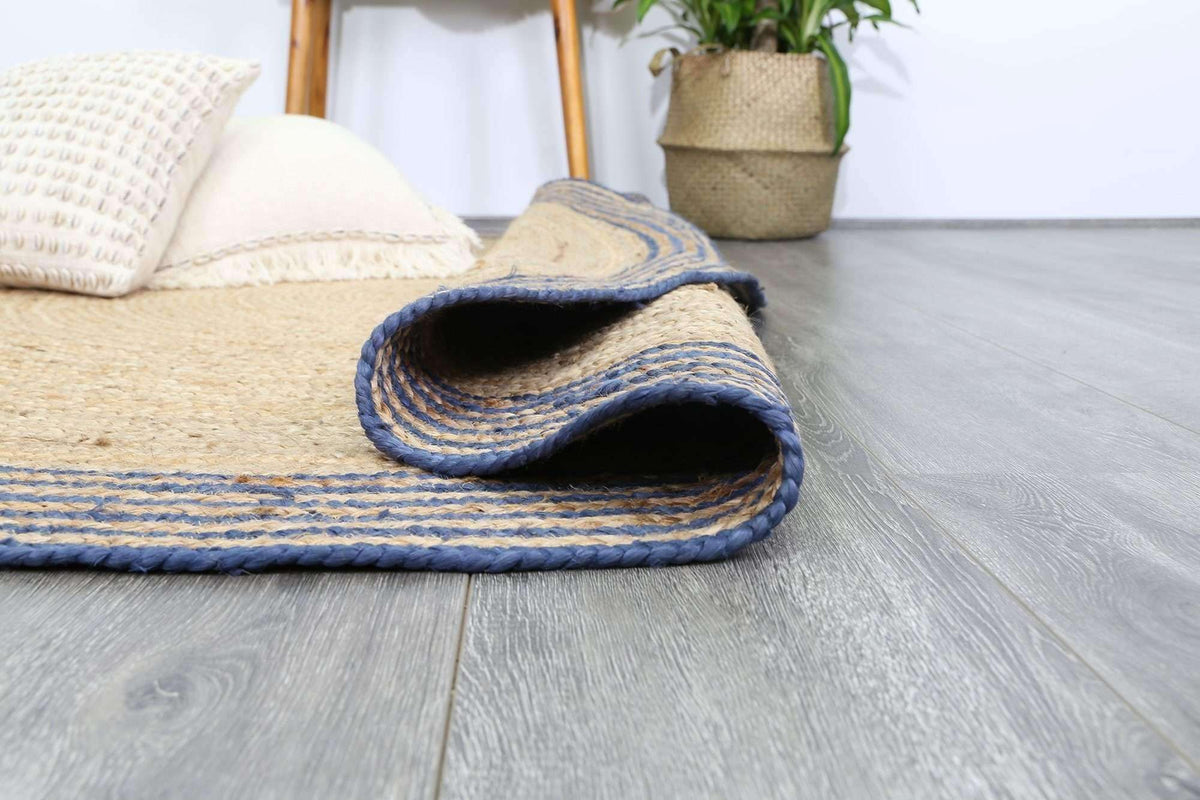 Faro Natural Round Navy Border Rug, [cheapest rugs online], [au rugs], [rugs australia]
