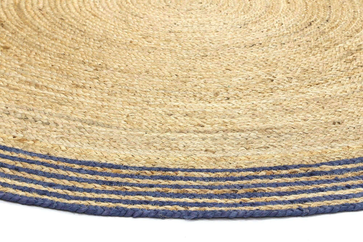 Faro Natural Round Navy Border Rug, [cheapest rugs online], [au rugs], [rugs australia]