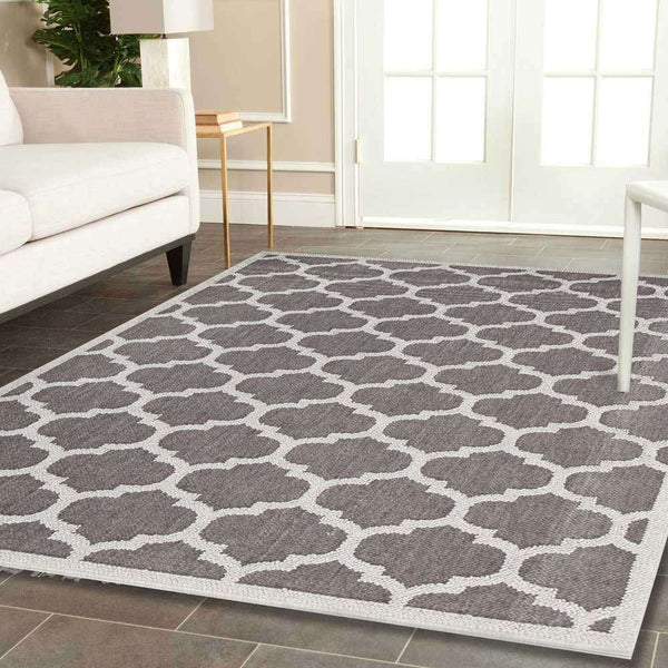 Landscape Grey Bordered Geometric Ikat Rug, [cheapest rugs online], [au rugs], [rugs australia]