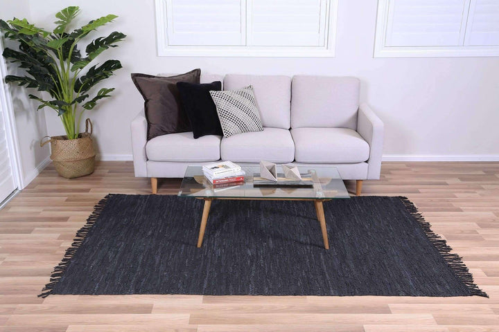 Nordic Modern Black Leather Rug, [cheapest rugs online], [au rugs], [rugs australia]