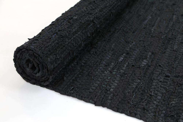 Nordic Modern Black Leather Runner Rug, [cheapest rugs online], [au rugs], [rugs australia]