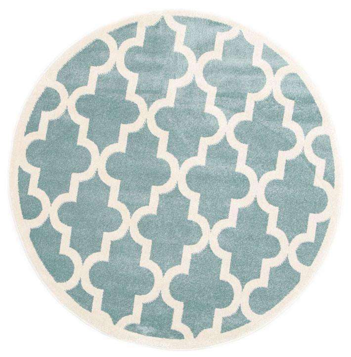 Paddington Aqua White Lattice Pattern Kids Round Rug, [cheapest rugs online], [au rugs], [rugs australia]