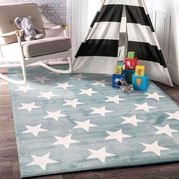 Paddington Aqua White Stars Kids Rug, [cheapest rugs online], [au rugs], [rugs australia]