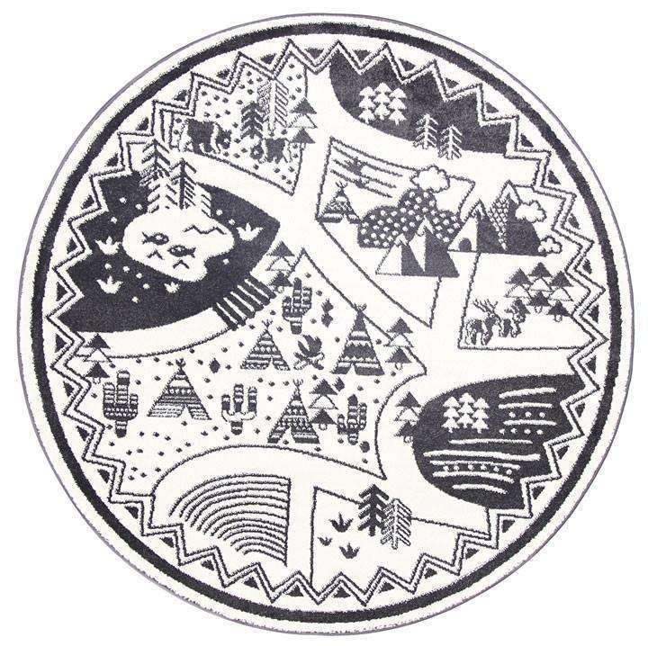 Paddington Black and White Kids Camping Adventure Kids Round Rug, [cheapest rugs online], [au rugs], [rugs australia]