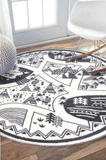 Paddington Black and White Kids Camping Adventure Kids Round Rug, [cheapest rugs online], [au rugs], [rugs australia]