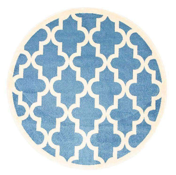 Paddington Blue and White Lattice Pattern Kids Round Rug, [cheapest rugs online], [au rugs], [rugs australia]