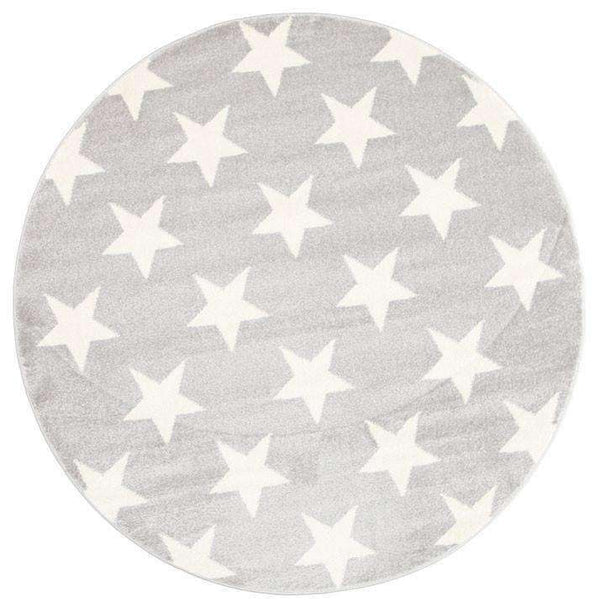 Paddington Light Grey and White Stars Kids Round Rug, [cheapest rugs online], [au rugs], [rugs australia]