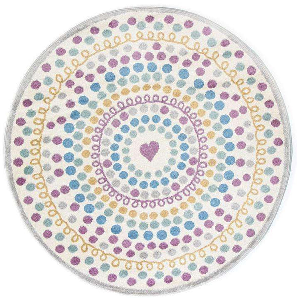 Paddington Multi and Pink Polka Dot Love Heart Kids Round Rug, [cheapest rugs online], [au rugs], [rugs australia]