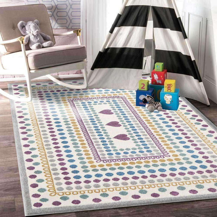 Paddington Multi and Pink Polka Dot Love Heart Kids Rug, [cheapest rugs online], [au rugs], [rugs australia]