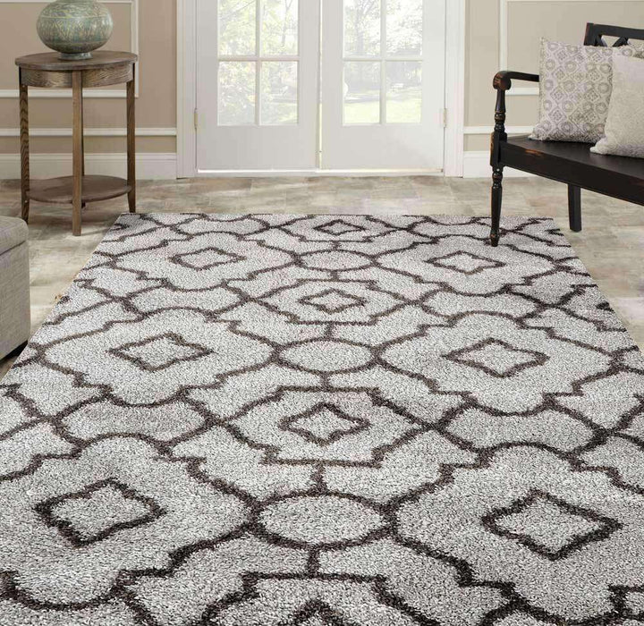 Skye Light Grey Shag Shape Patterned Ikat Rug, [cheapest rugs online], [au rugs], [rugs australia]