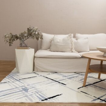Velvet Luxe Geo Cream Blue Washable Rug