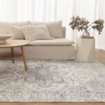 Velvet Luxe Distressed Medallion Cream Blue Washable Rug