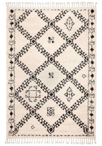 Moroccan Tribal Patterns Cream Graphite Tangir Rug