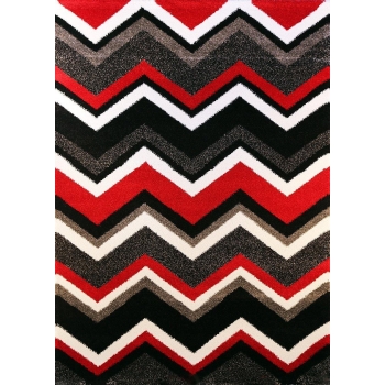 Bloom Chevron Red Black Plush Pile Rug
