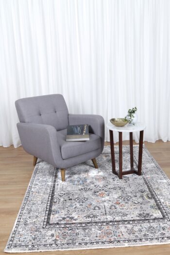 Timeless Haven Border Floral Traditional Grey Multi Rug