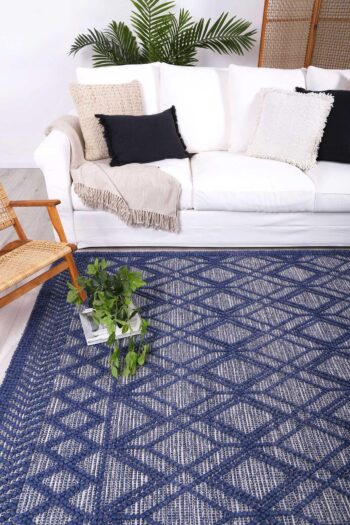 Oakwood Blue Tribal Textured Wool Rug