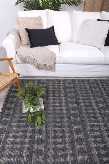 Oakwood Grey Charcoal Tribal Textured Wool Rug