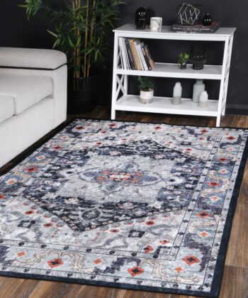 Halo Navy Multi Medallion Non-Slip Rug
