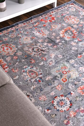 Halo Distressed Floral Grey Multi Non-Slip Rug
