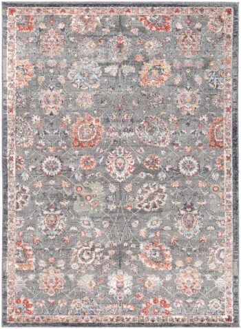 Zulu Grey Rust Floral Rug