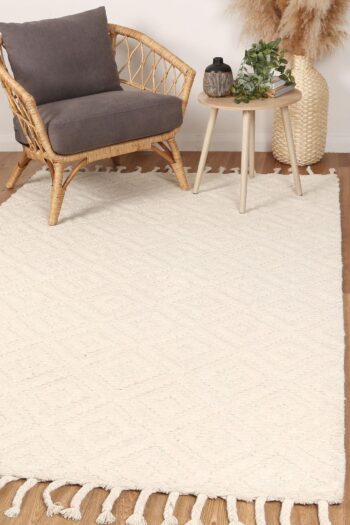 Cora Plush Diamond Cream Wool Rug