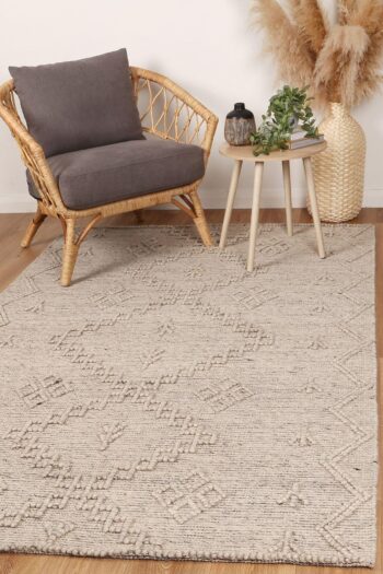 Cora Boho Chic Ash Wool Rug