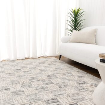 Luna Distressed Checkers Grey Beige Rug