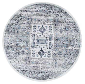 Alpine Cream Blue Traditional Round Rug
