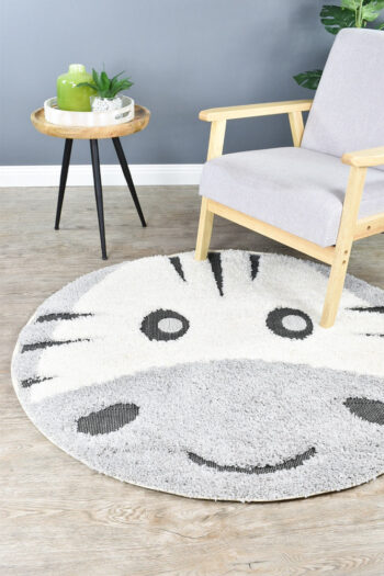 Kingdom Grey Silver Kids Plush Zebra Rug