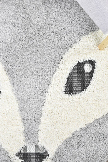 Kingdom Grey SIlver Kids Plush Fox Rug