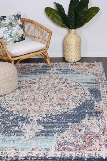 Clara Hollow Medalion Transitional Navy Multi Rug